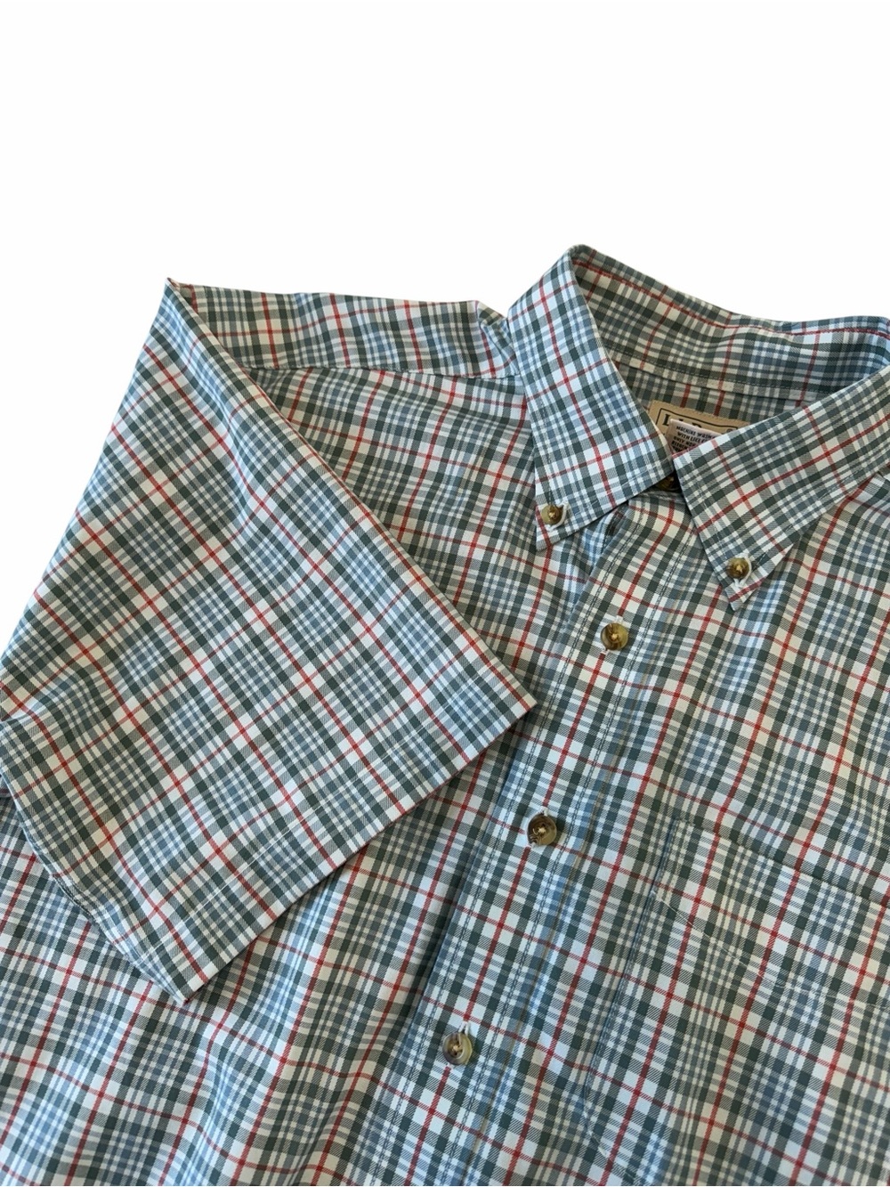 L.L. Bean Men's Traditional Fit Short Sleeve Button-Down‎ Plaid Shirt, M